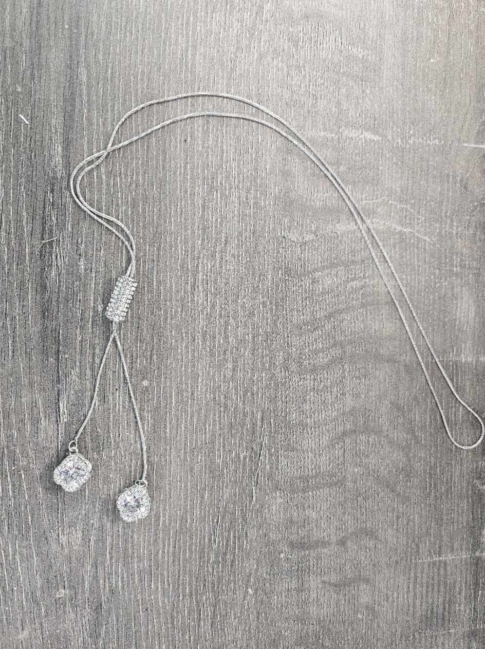 Silver Crystal Slider Lariat Necklace